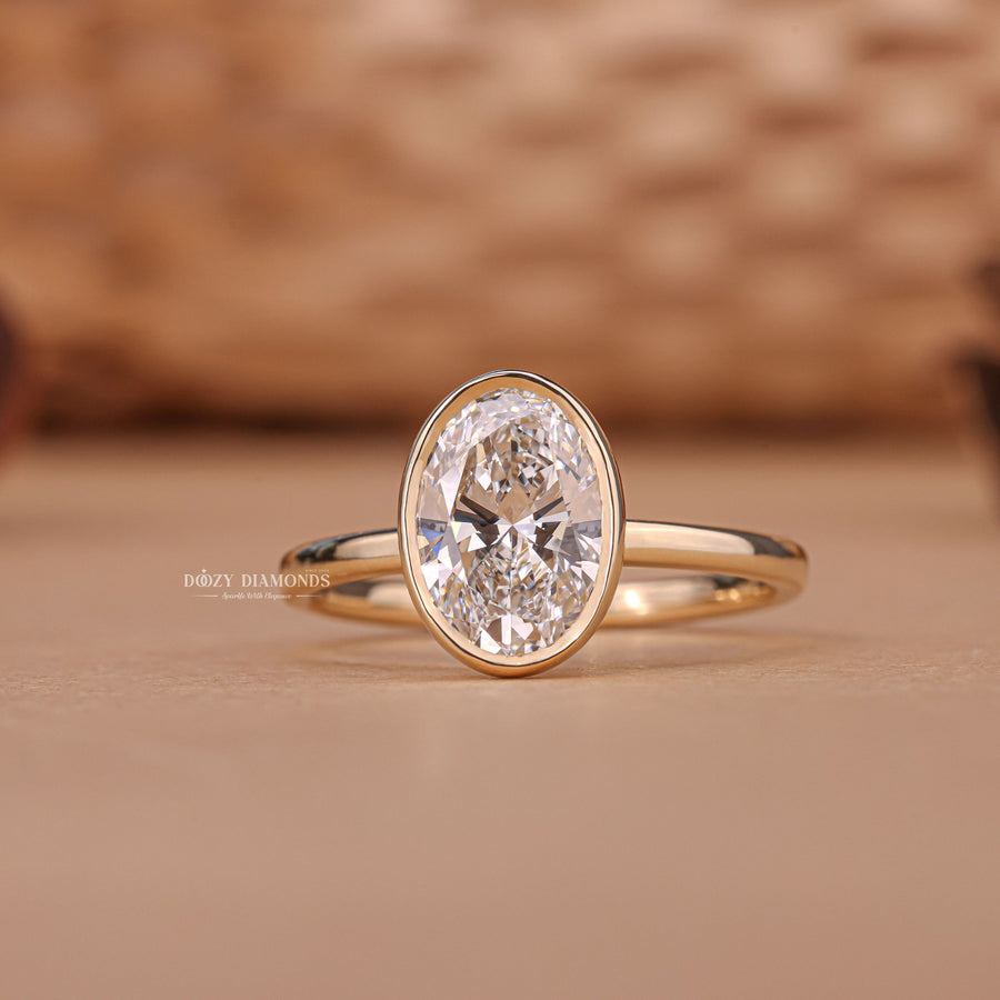 2.0CT oval bezel lab grown diamond engagement ring for sale