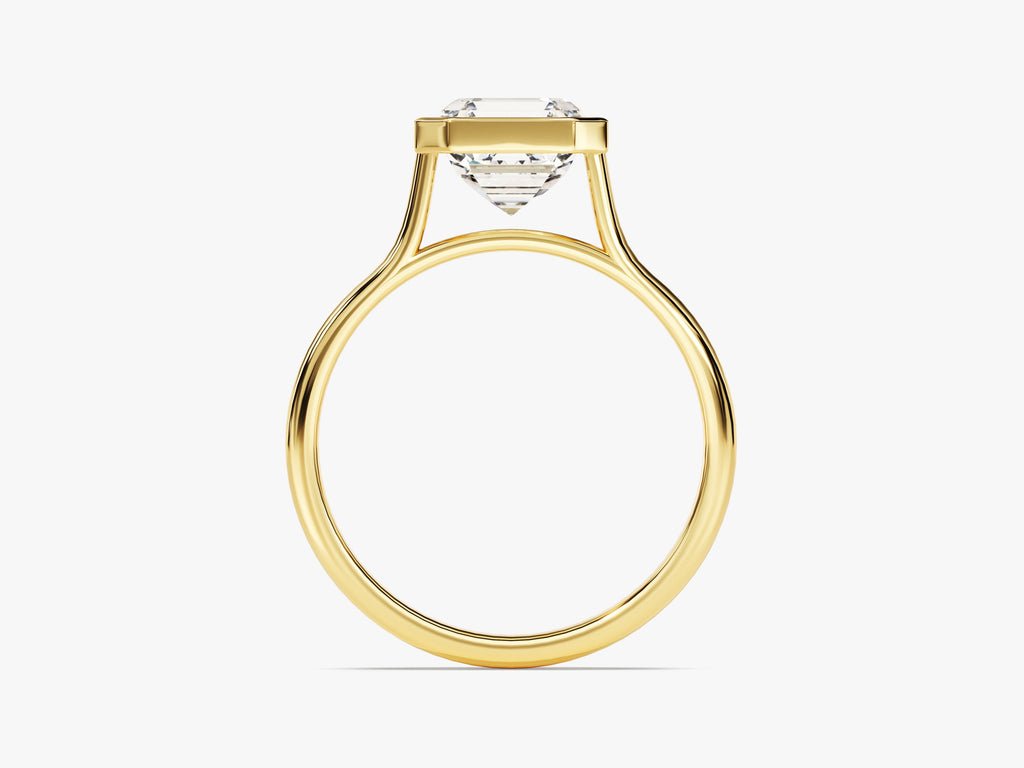 Asscher bezel diamond ring presented in signature gift packaging