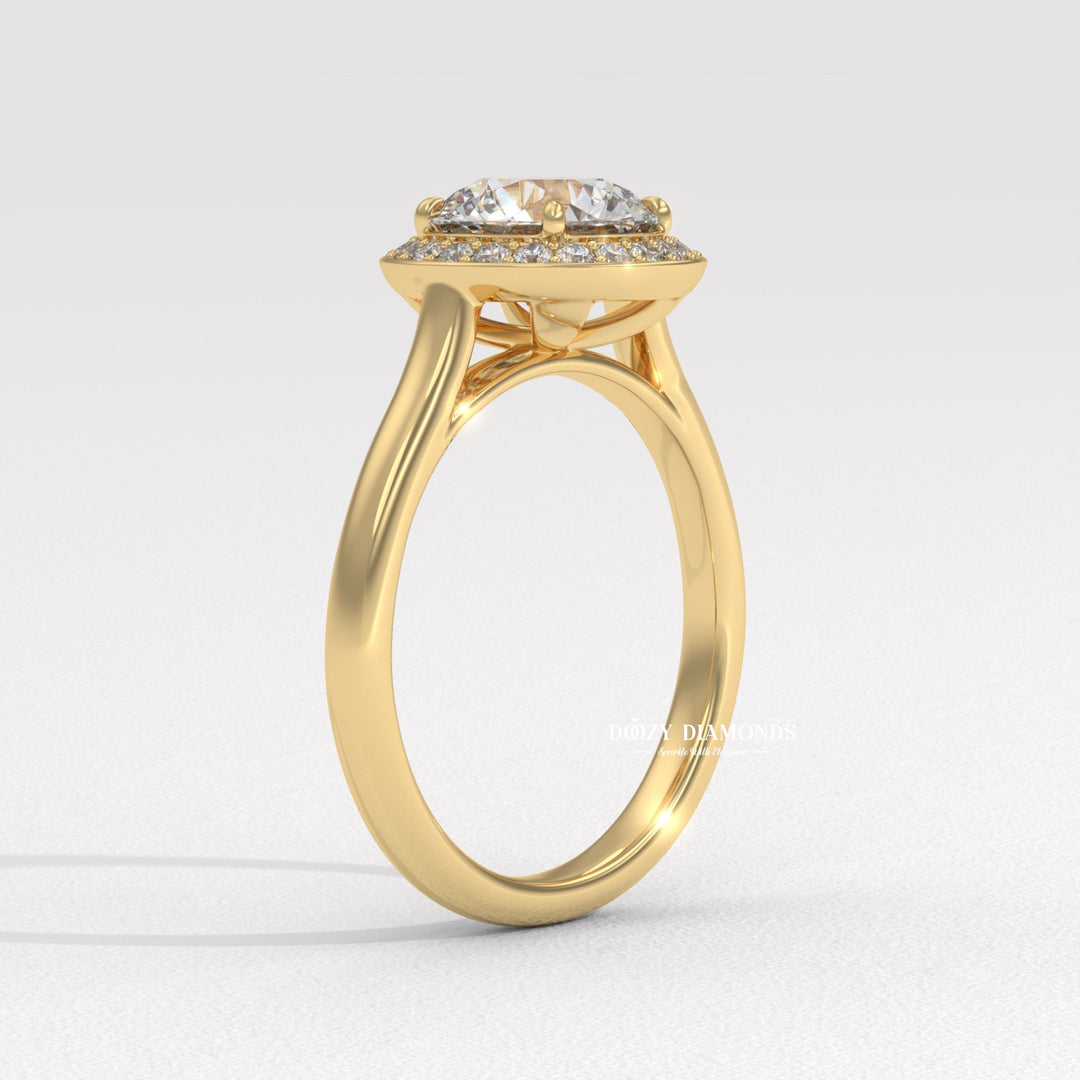 Premium round cut halo engagement ring crafted in solid gold