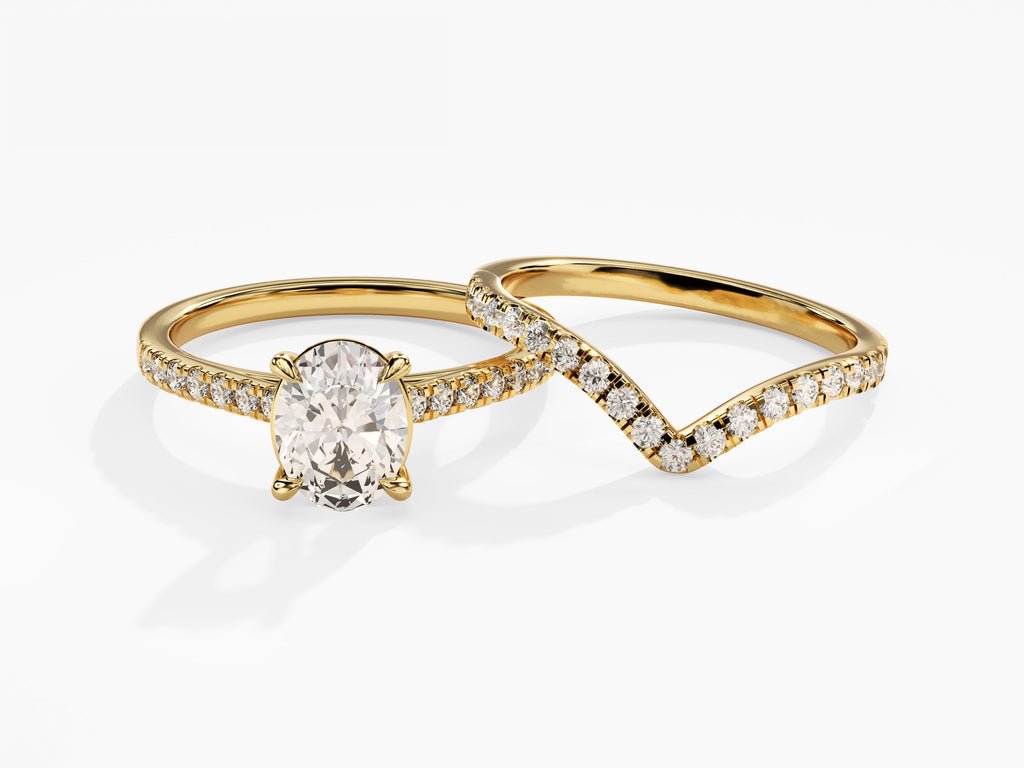 1.50CT Oval Cut Pave F - VS Lab Grown Diamond Engagement Ring Set - Doozy Diamonds