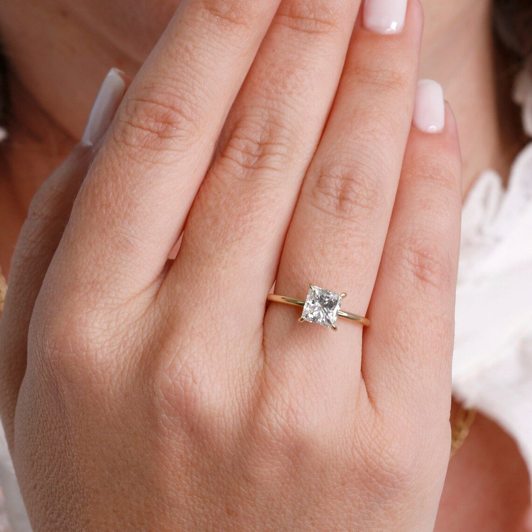 Shop princess cut hidden halo lab grown diamond engagement ring online