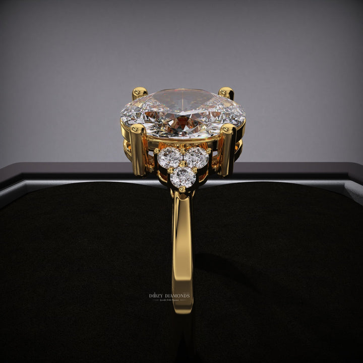Fine craftsmanship detail on oval cluster engagement ring