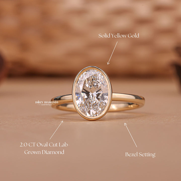 Premium oval cut bezel engagement ring crafted in solid gold