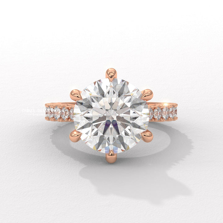 Round hidden halo lab grown diamond ring in jewelry gift box