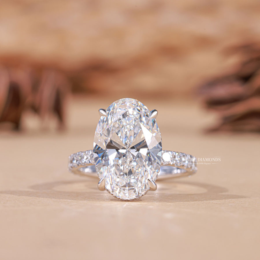 Shop oval hidden halo lab grown diamond engagement ring