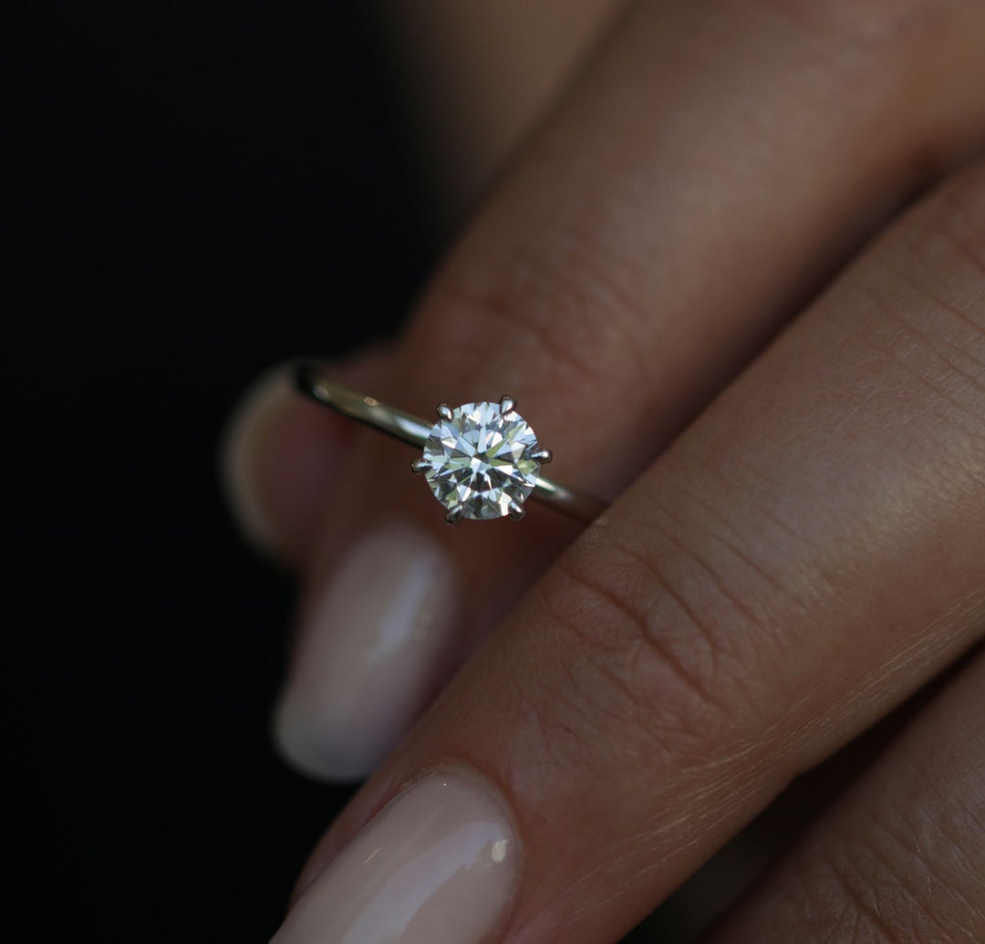 Round solitaire engagement ring with IGI certificate and packaging