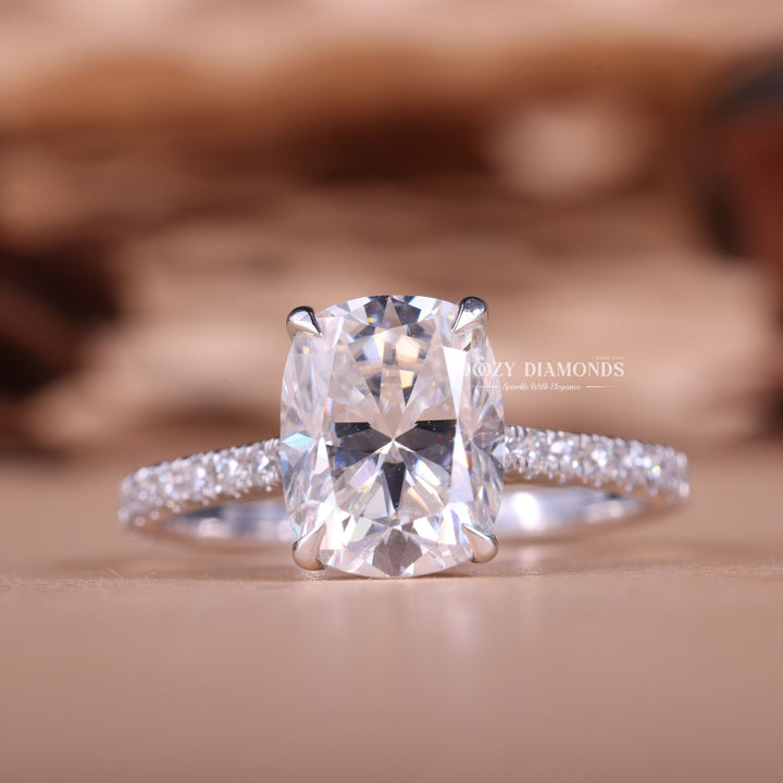 Buy 2.0CT cushion hidden halo lab grown diamond engagement ring online