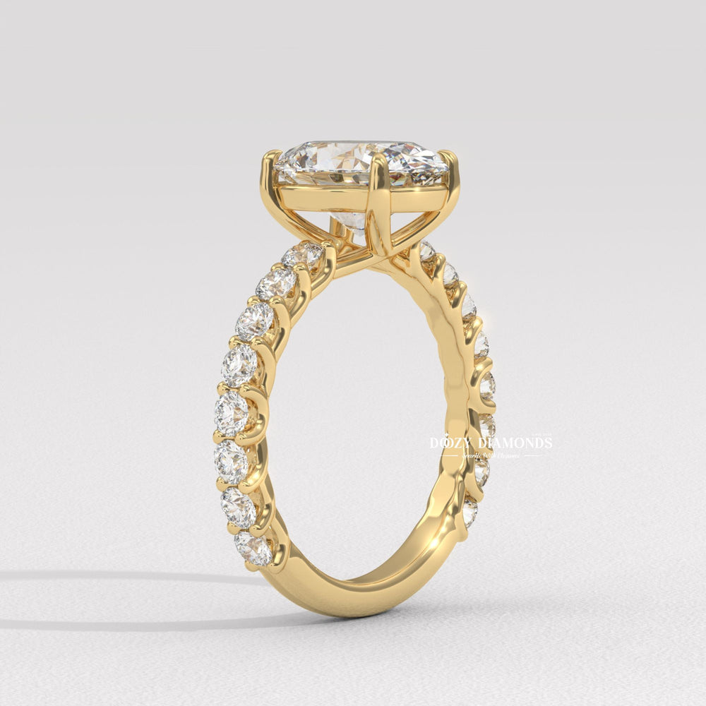 Oval pave engagement ring with brilliant diamond sparkle