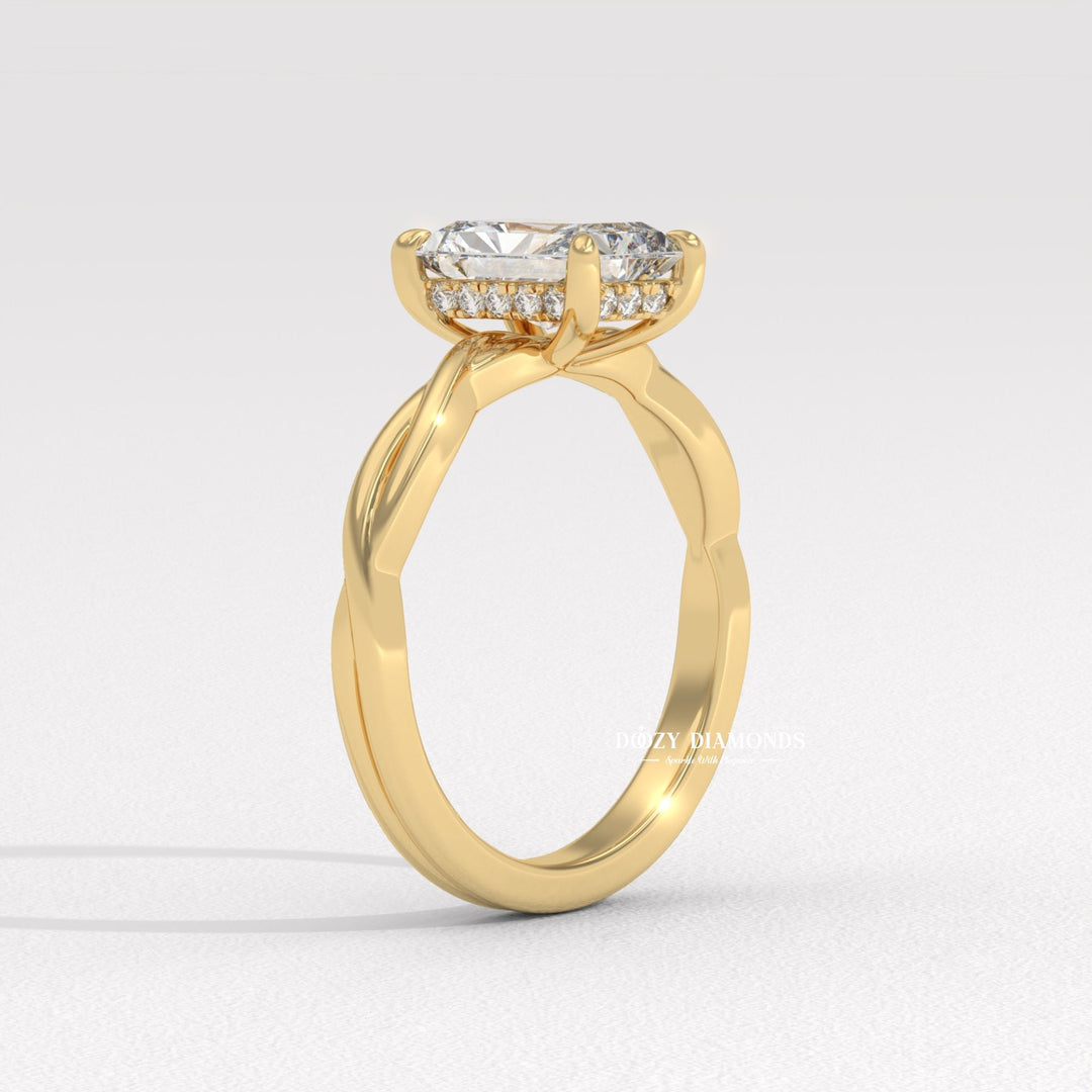 Unboxing view of radiant cut solitaire diamond engagement ring