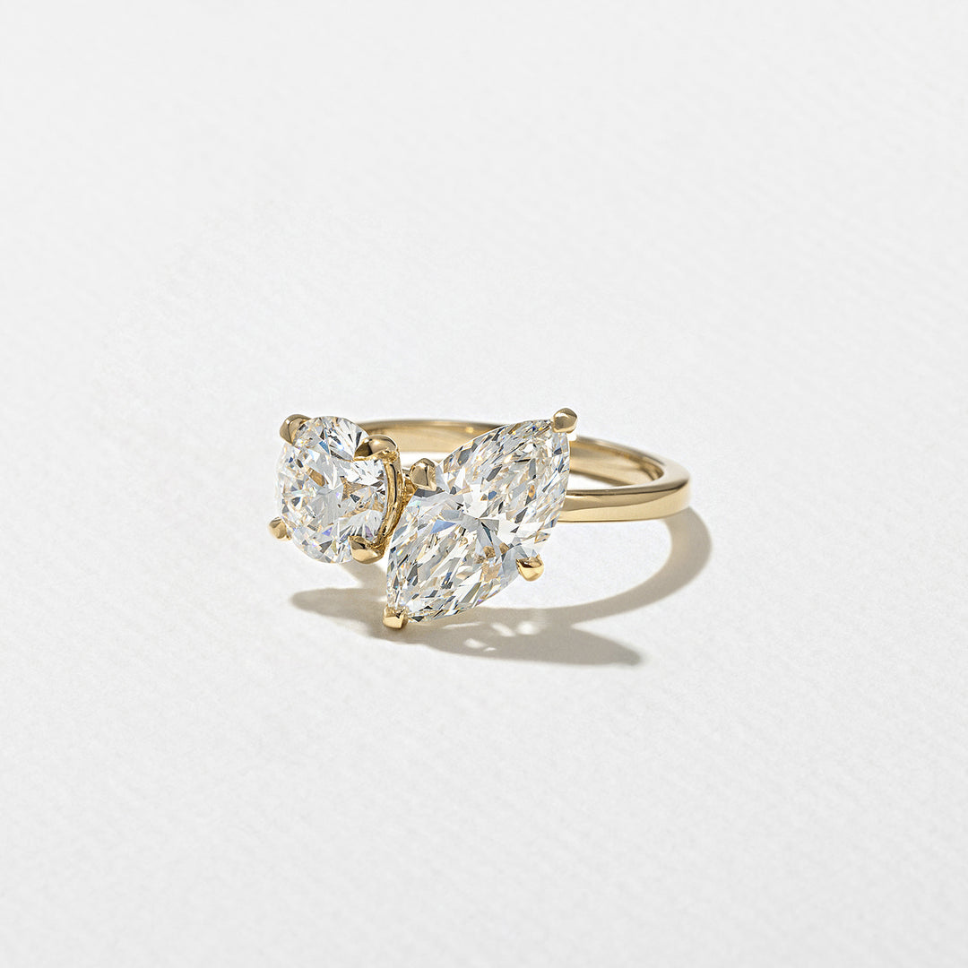 2.0CT Round & Marquise E - VS Lab Grown Toi et Moi Diamond Ring With Plain Band - Doozy Diamonds