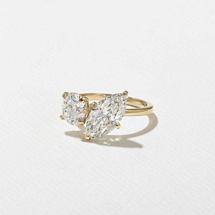 2.0CT Round & Marquise E - VS Lab Grown Toi et Moi Diamond Ring With Plain Band - Doozy Diamonds