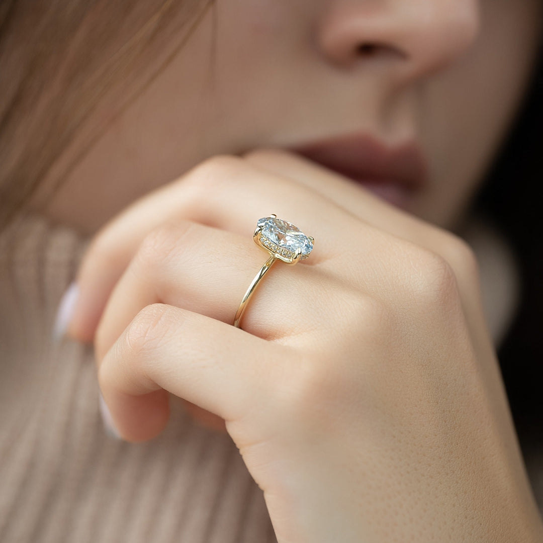 Buy oval cut hidden halo diamond engagement ring with free shipping