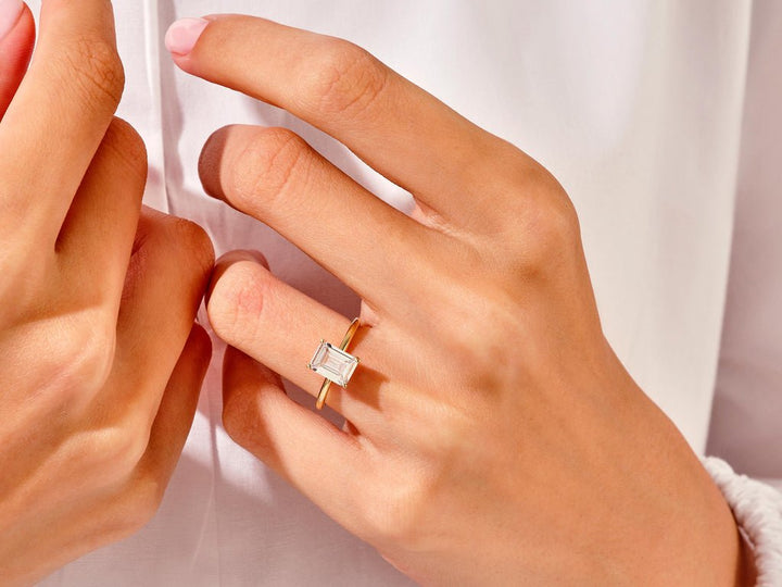 1.50CT Emerald Cut Solitaire F - VS Lab Grown Diamond Engagement Ring Set - Doozy Diamonds