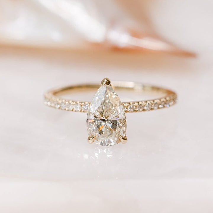 1.23CT pear cut hidden halo engagement ring available to buy now