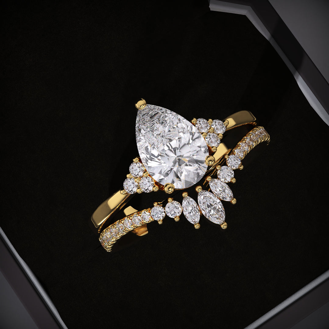 2.0CT Pear Cluster Lab Grown Engagement Ring With Curved Diamond Band