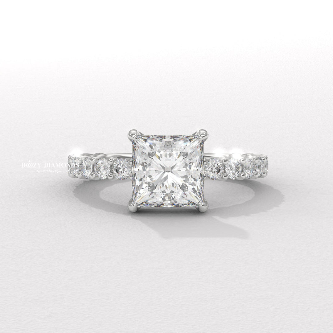 Buy princess cut pave diamond engagement ring with free shipping