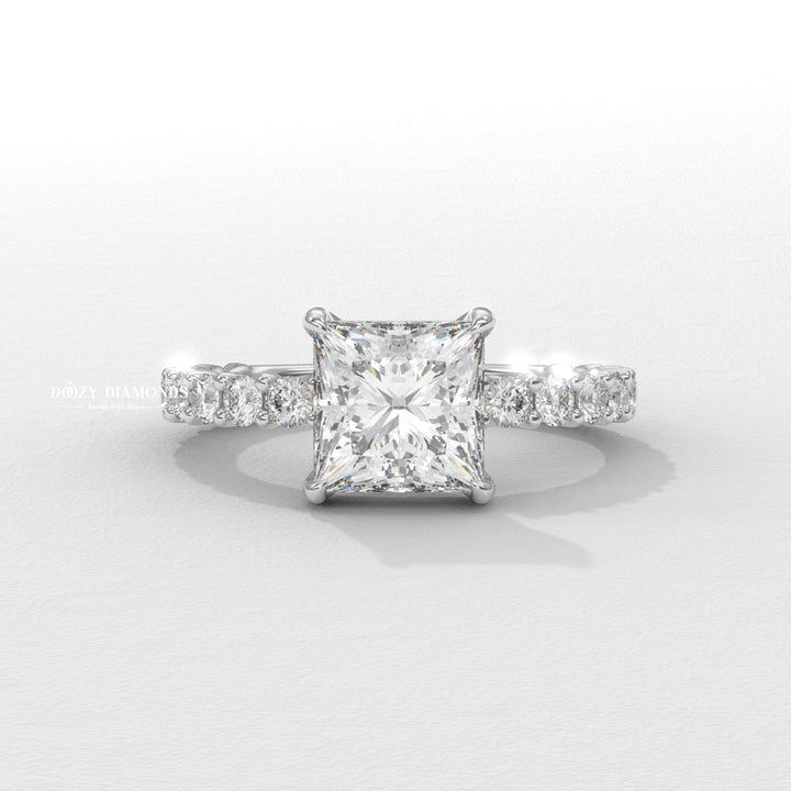 Buy princess cut pave diamond engagement ring with free shipping