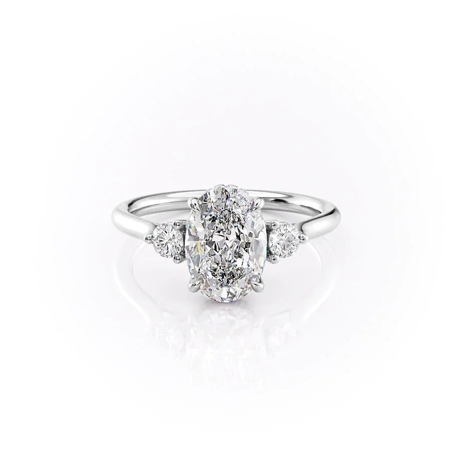 Oval three stone engagement ring with certified lab grown diamond
