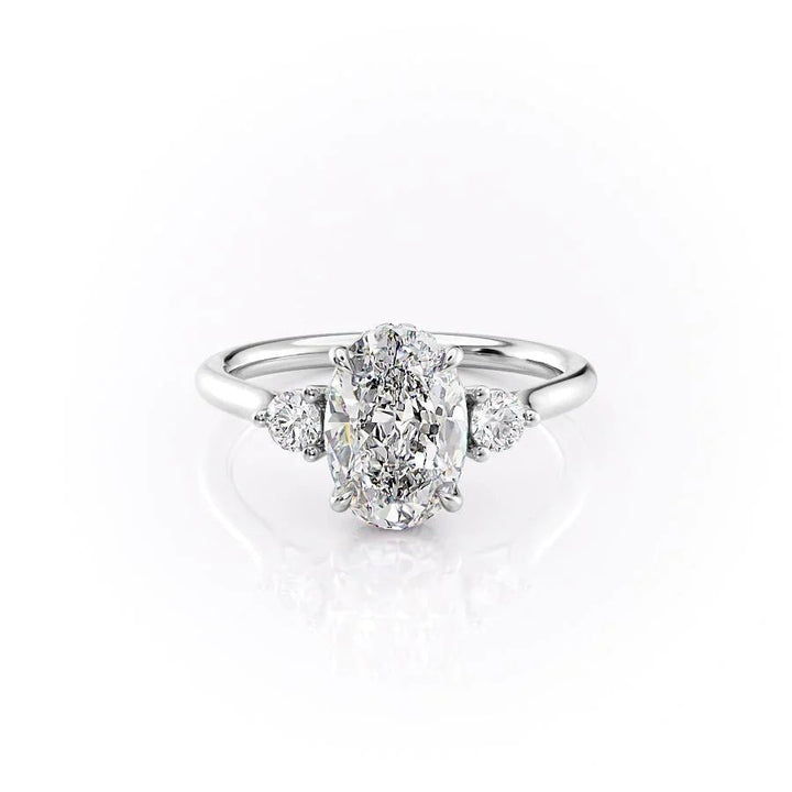 Oval three stone engagement ring with certified lab grown diamond