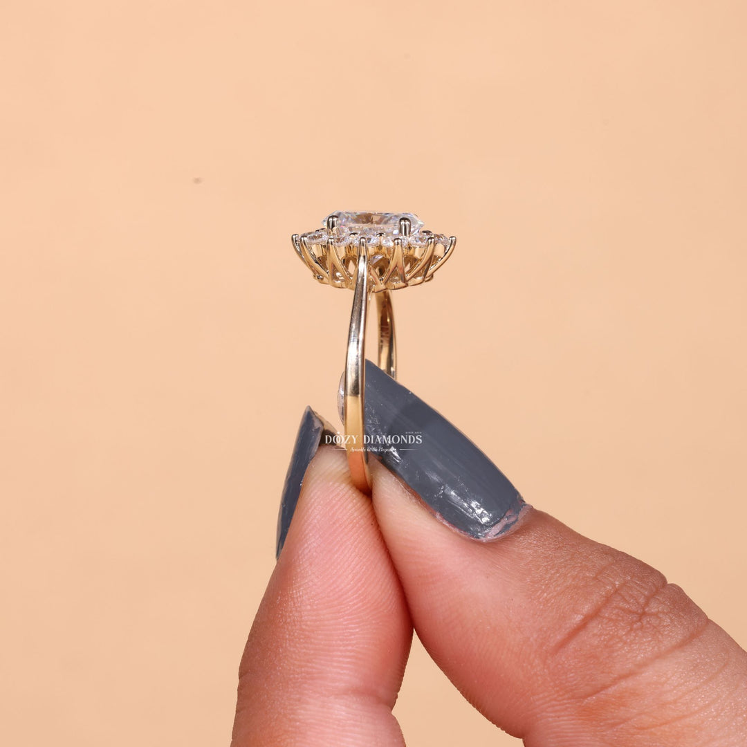 Oval halo engagement ring offered in gold and platinum