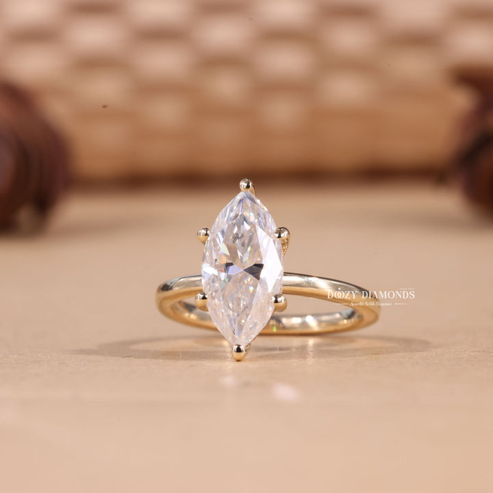 Handcrafted marquise cut hidden halo lab grown diamond engagement ring