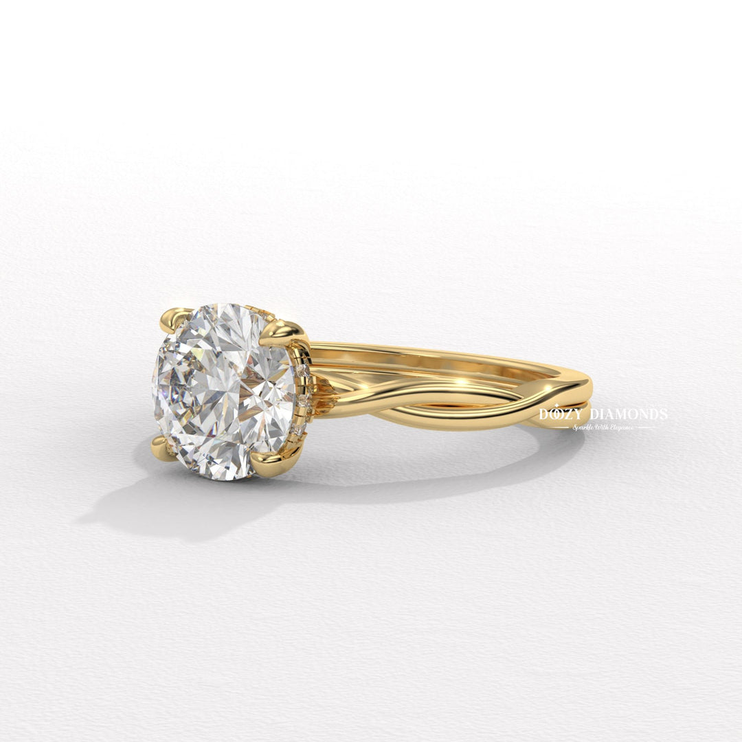 Round solitaire lab grown diamond ring in jewelry gift box