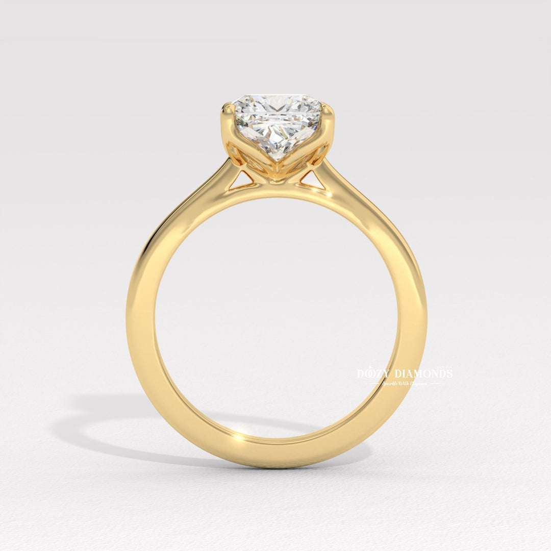 Top-down view of cushion cut solitaire engagement ring