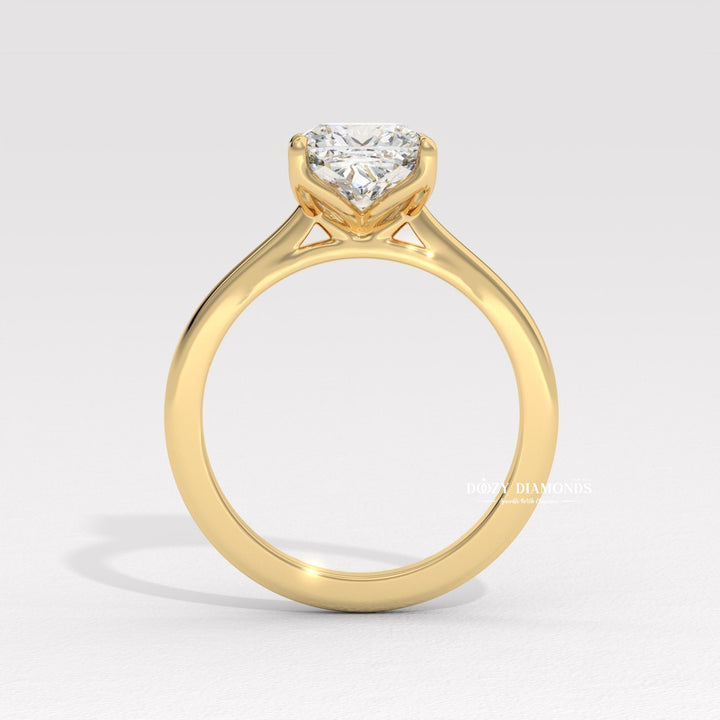 Top-down view of cushion cut solitaire engagement ring
