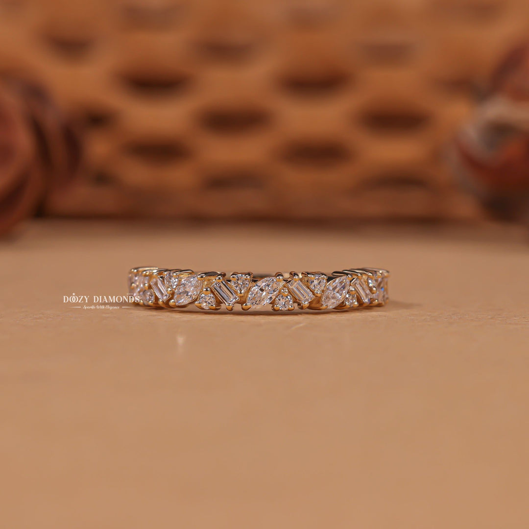 Cluster mixed diamond wedding band front view