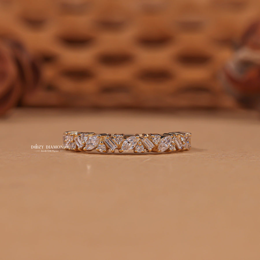 Cluster mixed diamond wedding band front view