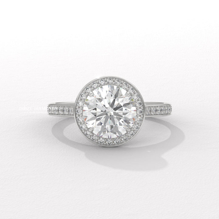 Round pave diamond ring presented in signature gift packaging
