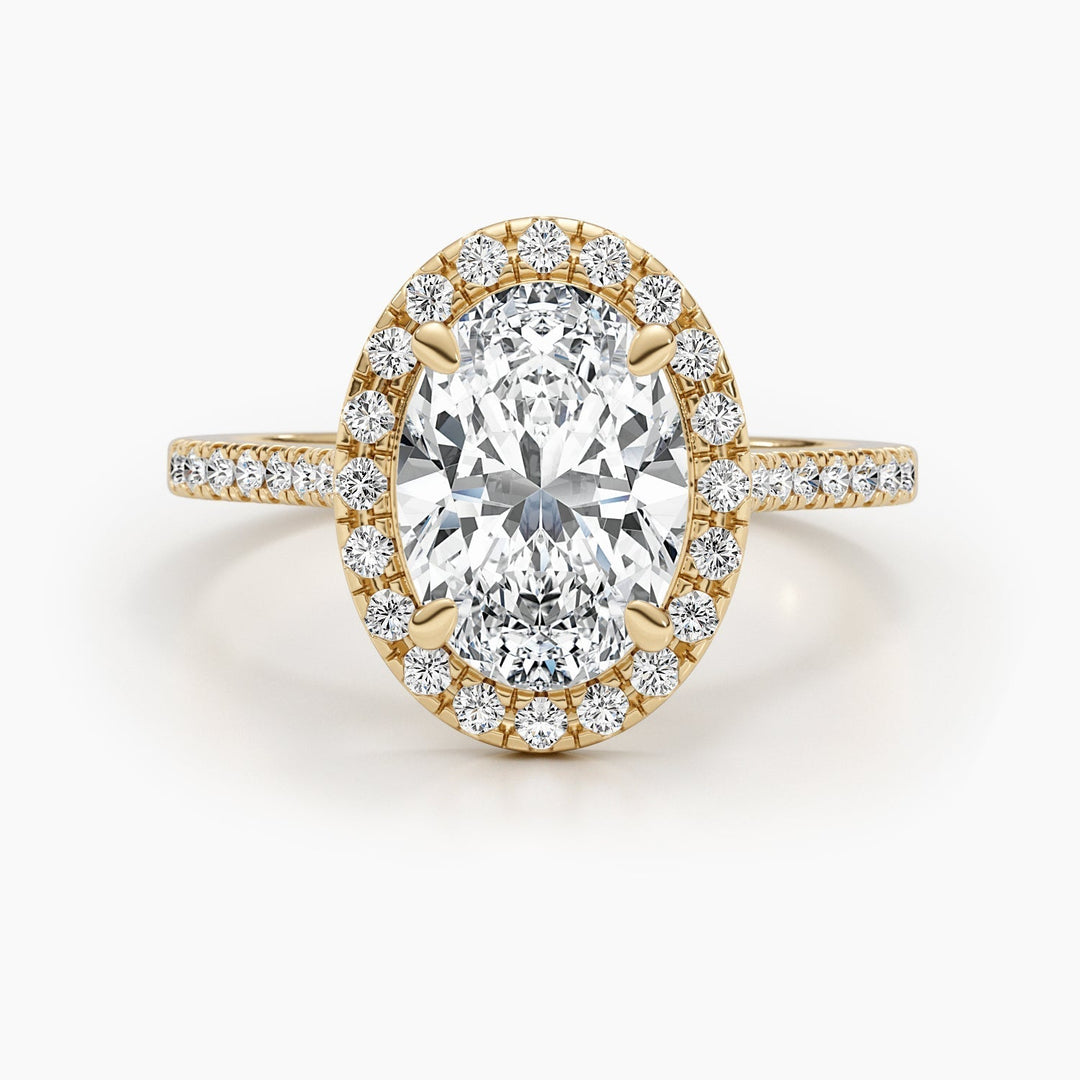 Oval pave diamond engagement ring available in multiple metals