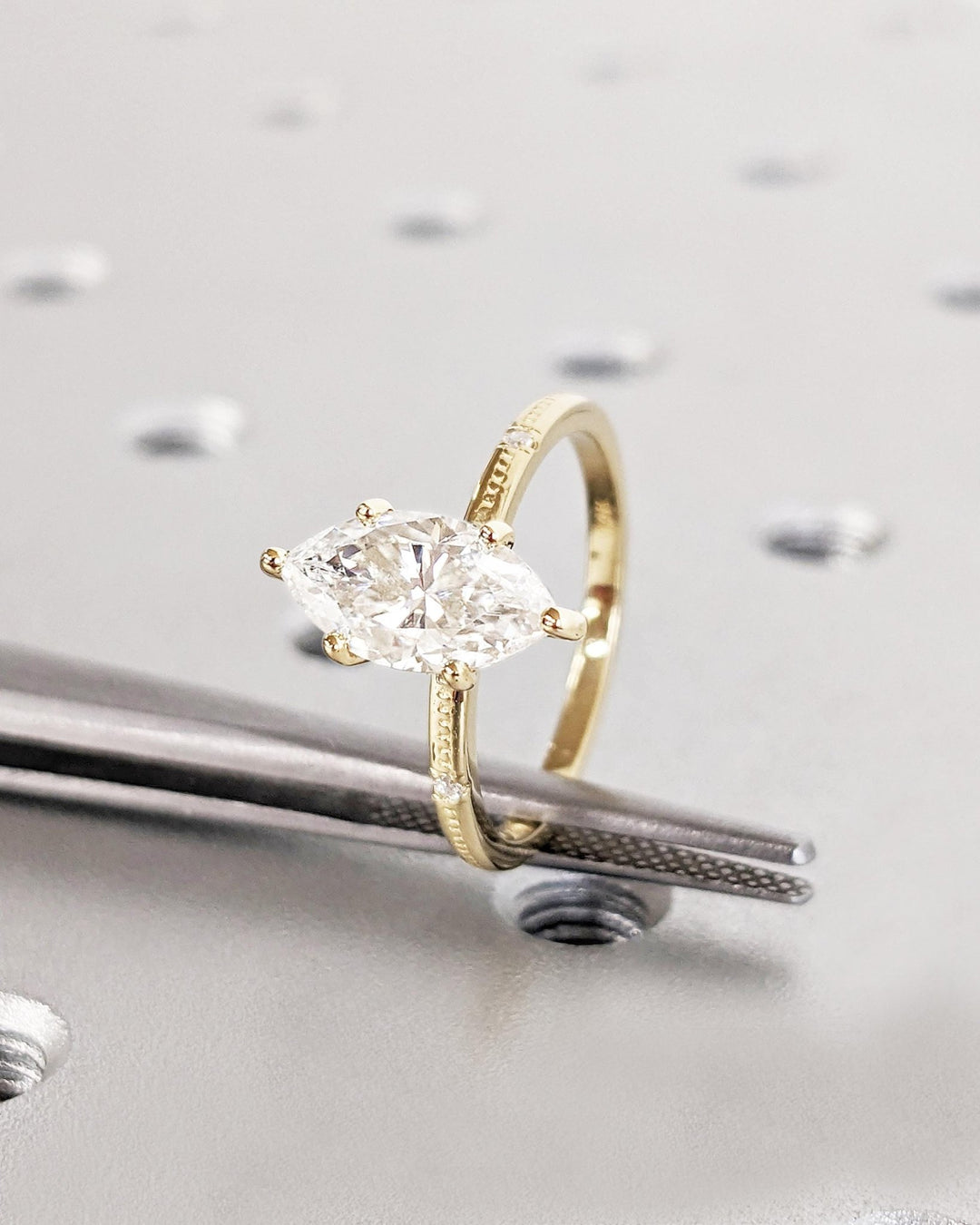 Marquise solitaire engagement ring with certified lab grown diamond