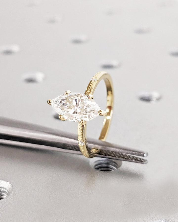 Marquise solitaire engagement ring with certified lab grown diamond