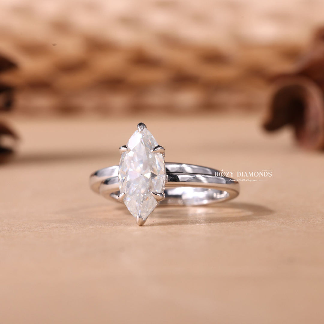 1.50CT Marquise Cut EF - VS2 Lab Grown Solitaire Wedding Ring with Solid Gold Band - Doozy Diamonds