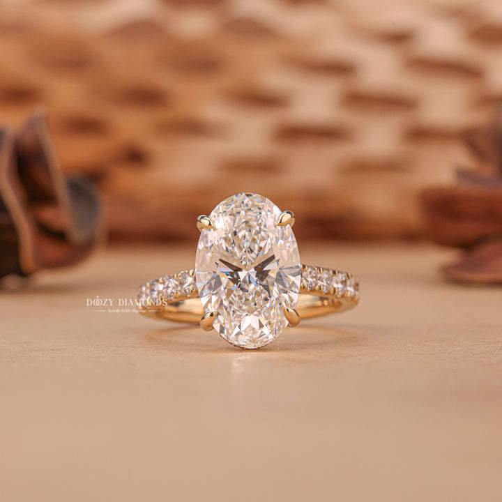 3.0CT oval cut hidden halo engagement ring available to buy now