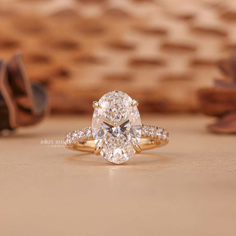 3.0CT oval cut hidden halo engagement ring available to buy now
