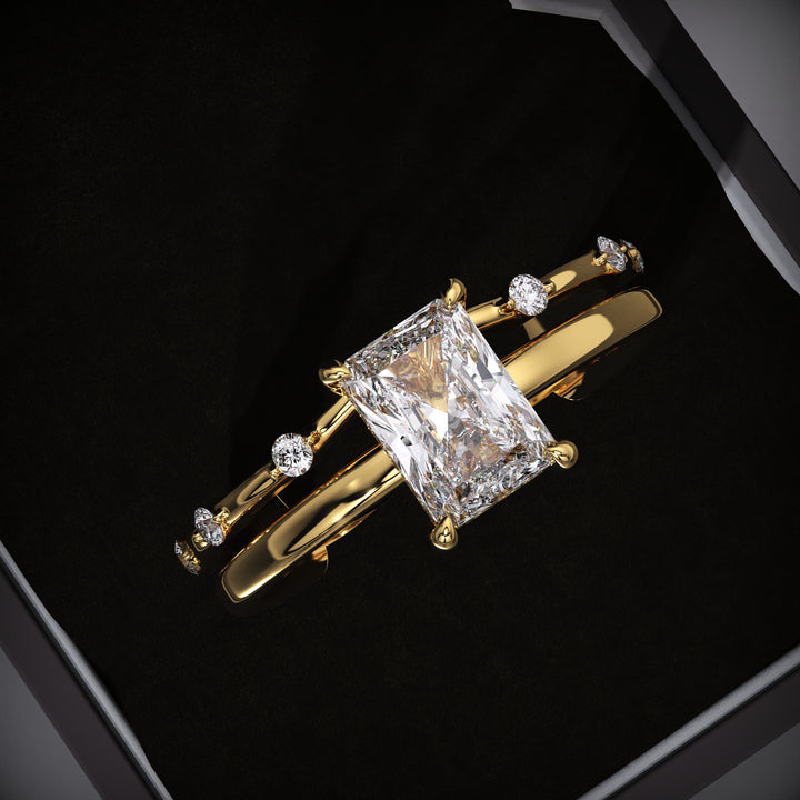 2.0ct Radiant Lab Grown Diamond Hidden Halo Engagement Ring Set