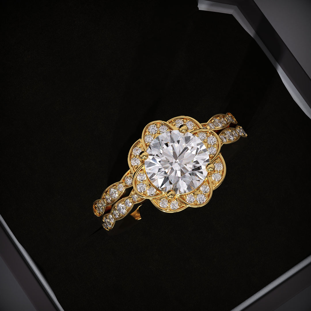 2.0CT Round Lab Grown Flower Engagement Ring - Vintage Wedding Band Set