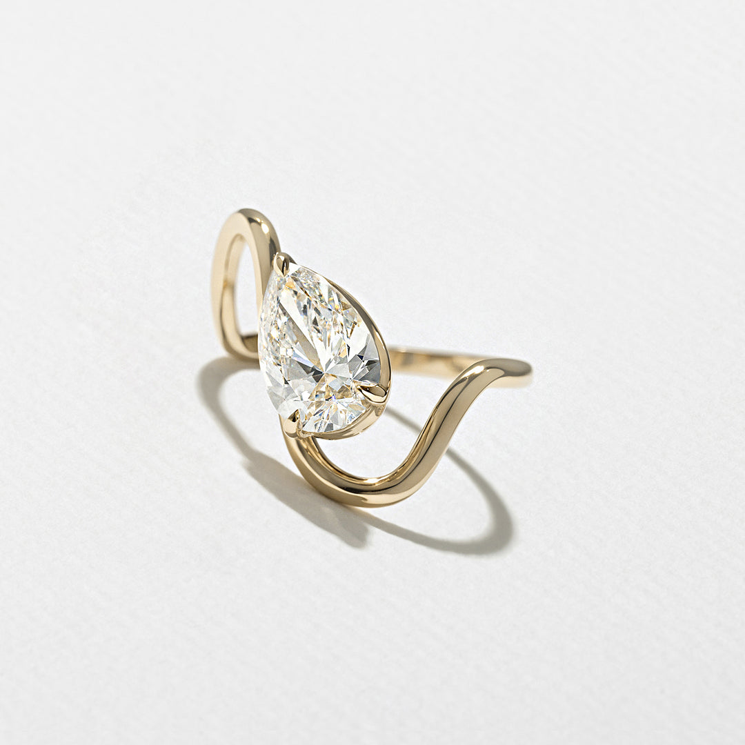 1.75CT Pear E - VS Lab Grown Wave Diamond Ring With Plain Curved Band - Doozy Diamonds