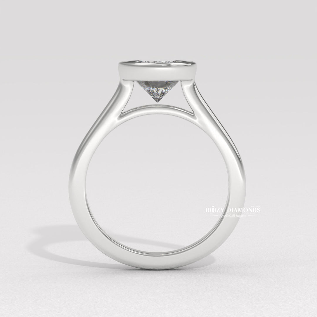 Oval cut engagement ring side view showing band detail