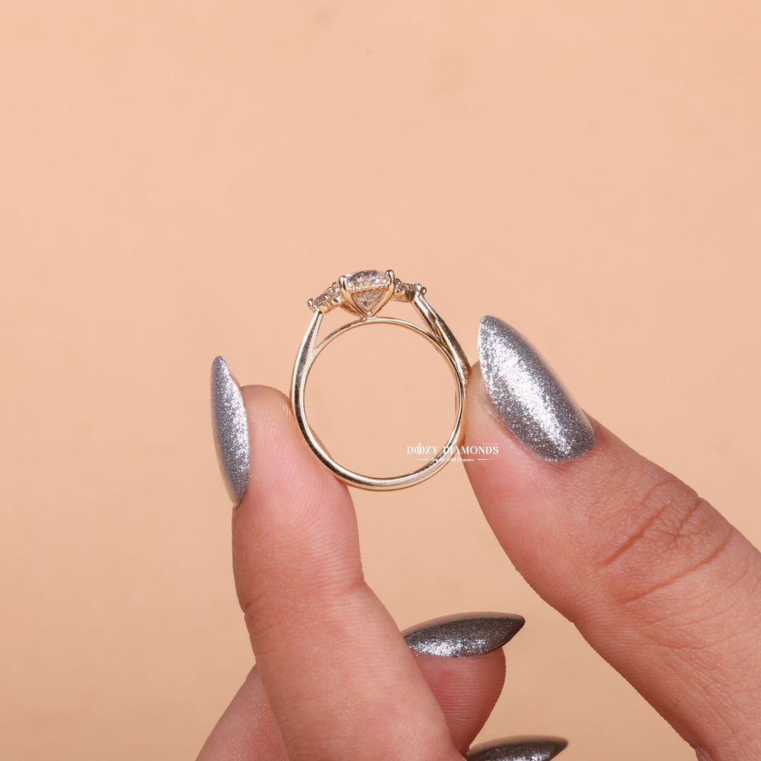 Oval cluster lab grown diamond ring fitted on finger