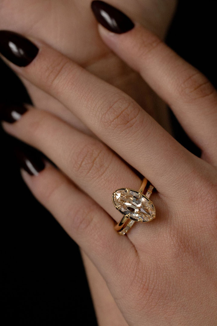 3.0CT Antique Cut Moval F - VS Lab Grown Unique Claw Diamond Bridal Ring Set - Doozy Diamonds