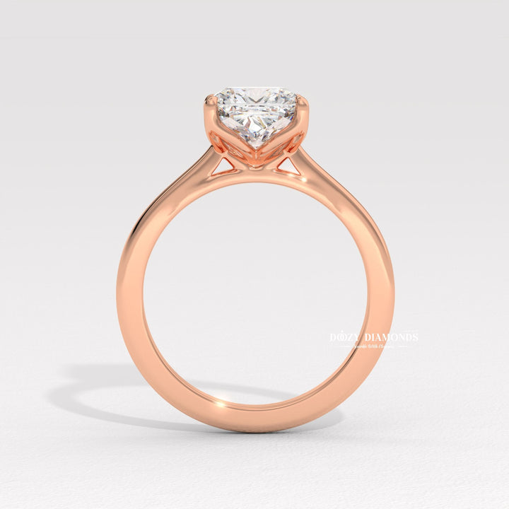 Fine craftsmanship detail on cushion solitaire engagement ring