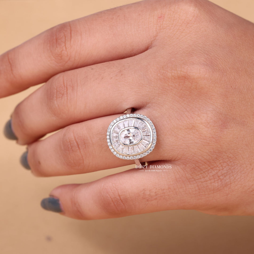 Oval cluster lab grown diamond ring in jewelry gift box