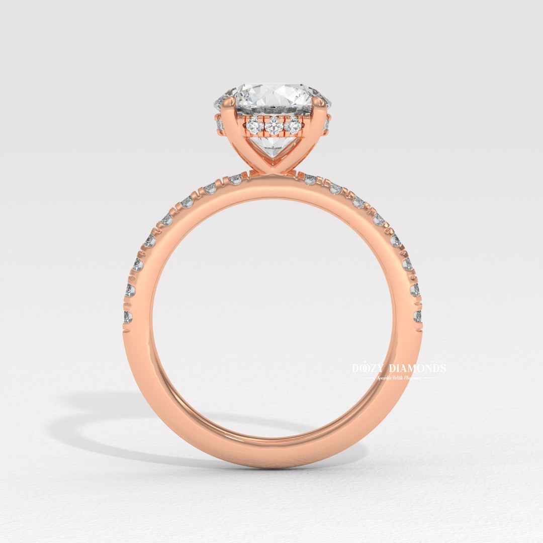 Round pave ring set with an IGI graded diamond