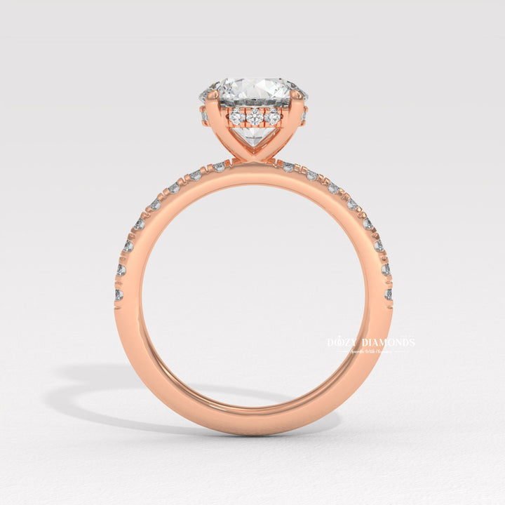 Round pave ring set with an IGI graded diamond