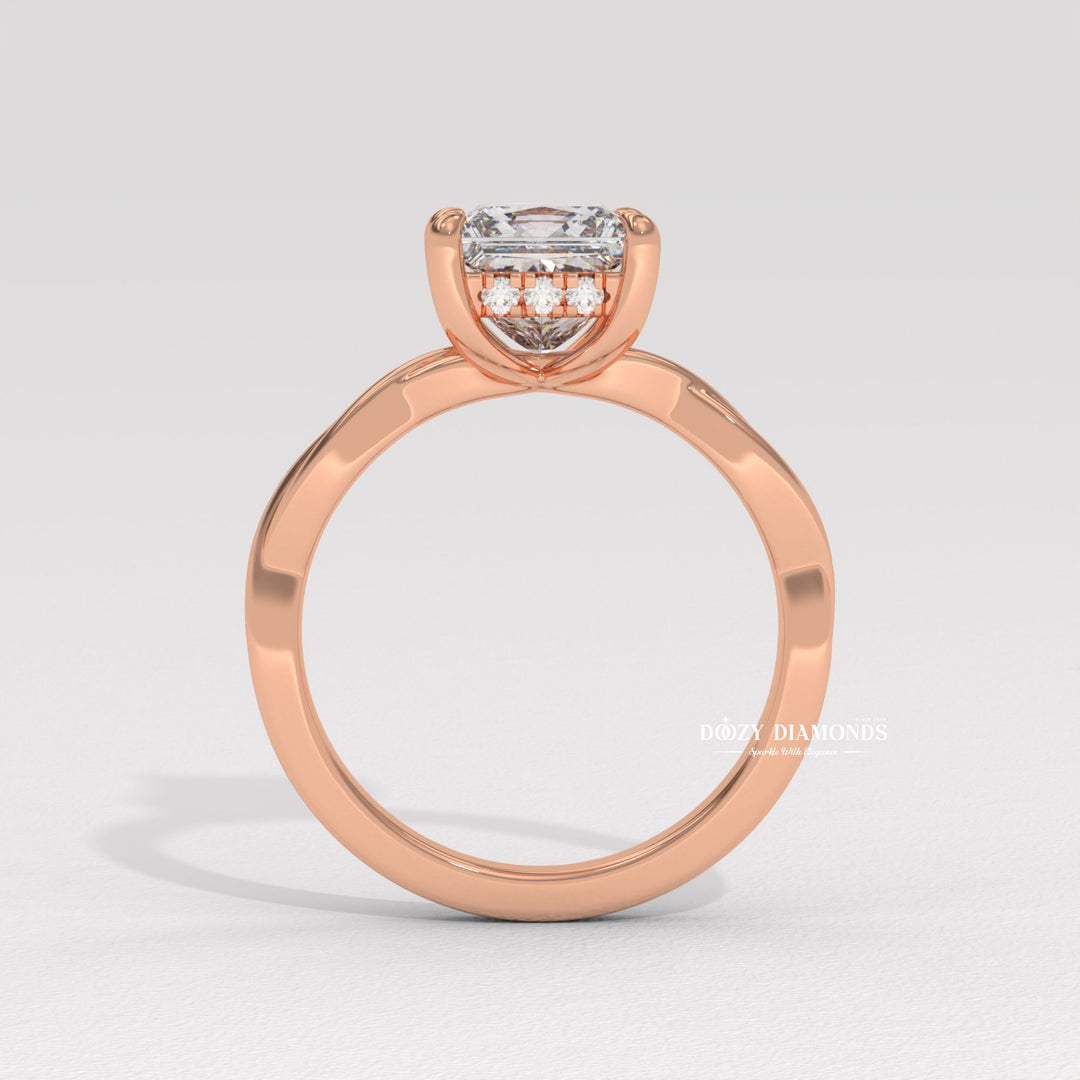 Princess cut solitaire engagement ring shown in real-life wear