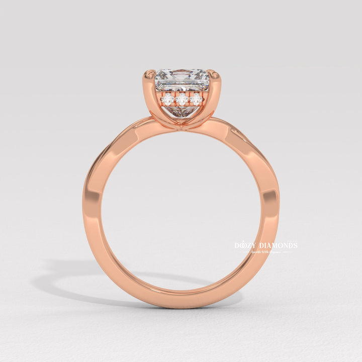 Princess cut solitaire engagement ring shown in real-life wear