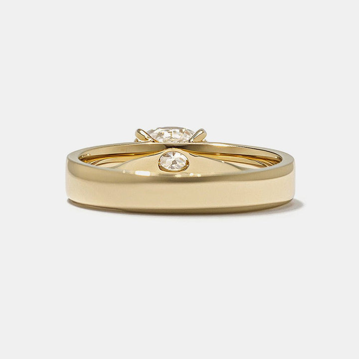 Profile view of oval cut east west engagement ring band